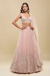 Buy_Mishru_Pink Embroidery Leaf Neck Lehenga Set _at_Aza_Fashions