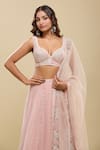 Mishru_Pink Embroidery Leaf Neck Lehenga Set _at_Aza_Fashions