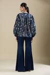 Shop_Mishru_Blue Embroidery V-neck Navy Top And Bell Bottom Pant _at_Aza_Fashions