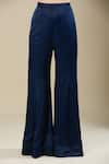 Mishru_Blue Embroidery V-neck Navy Top And Bell Bottom Pant _at_Aza_Fashions