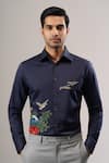 Buy_Rohit Bal_Blue Poplin Embroidery Botanical Shirt _at_Aza_Fashions