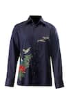 Buy_Rohit Bal_Blue Poplin Embroidery Botanical Shirt _Online_at_Aza_Fashions