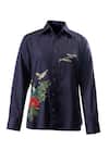 Shop_Rohit Bal_Blue Poplin Embroidery Botanical Shirt _Online_at_Aza_Fashions