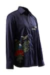 Buy_Rohit Bal_Blue Poplin Embroidery Botanical Shirt 