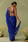 Shop_Meesa_Blue Chinon, Chiffon, Crepe Beads Round Embroidered Pre-draped Saree With Blouse _at_Aza_Fashions