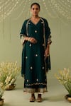 Buy_Meesa_Green Chanderi Silk Embroidery, Gota Patti, Tassels V-neck Hand Kurta Set _at_Aza_Fashions