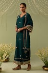Shop_Meesa_Green Chanderi Silk Embroidery, Gota Patti, Tassels V-neck Hand Kurta Set _at_Aza_Fashions