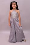 Buy_Lil Drama_Gray Cotton Satin Foil Printing, Gota Patti Mehfil Embroidered Jumpsuit _at_Aza_Fashions