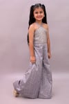 Shop_Lil Drama_Gray Cotton Satin Foil Printing, Gota Patti Mehfil Embroidered Jumpsuit _Online_at_Aza_Fashions