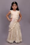 Buy_Lil Drama_Off White Chanderi Foil Printing, Ruffles, Piping Mishti Lehenga Set _at_Aza_Fashions