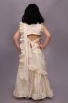 Shop_Lil Drama_Off White Chanderi Foil Printing, Ruffles, Piping Mishti Lehenga Set _at_Aza_Fashions