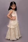 Shop_Lil Drama_Off White Chanderi Foil Printing, Ruffles, Piping Mishti Lehenga Set _Online_at_Aza_Fashions
