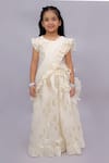 Buy_Lil Drama_Off White Chanderi Foil Printing, Ruffles Mishti Printed Lehenga Set _Online_at_Aza_Fashions