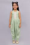 Lil Drama_Green Rayon Mirrors, Lace Fusion Fair Foil Print Dhoti Jumpsuit _Online_at_Aza_Fashions