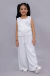 Buy_Lil Drama_White Polyester Fabric Flowers Glam Up 3d Floral Top And Pant Set _Online_at_Aza_Fashions