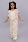 Buy_Lil Drama_Beige Polyester Glam Up Pleated Top And Pant Set _at_Aza_Fashions