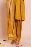Buy_Brij_Mustard Linen, Satin, , Silk Embroidery, Saanvi Kurta Set _Online_at_Aza_Fashions