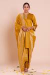 Buy_Brij_Mustard Linen, Satin, , Silk Embroidery, Saanvi Kurta Set _at_Aza_Fashions