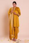 Shop_Brij_Mustard Linen, Satin, , Silk Embroidery, Saanvi Kurta Set _Online_at_Aza_Fashions