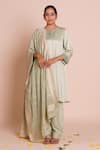 Buy_Brij_Green Linen, Satin, Chanderi, Brocade Embroidery, Applique, Neelima Kurta Set _at_Aza_Fashions