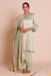 Buy_Brij_Green Linen, Satin, Chanderi, Brocade Embroidery, Applique, Neelima Kurta Set _Online_at_Aza_Fashions