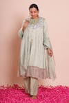 Buy_Brij_Blue Linen, Satin, Silk Embroidery, Sequins Round Neck Ira Powder Kurta Set _Online_at_Aza_Fashions