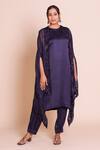 Buy_Brij_Blue Modal, Satin Open , Round Vanya Indigo Embroidered Cape Kurta Set _Online_at_Aza_Fashions