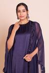 Brij_Blue Modal, Satin Open , Round Vanya Indigo Embroidered Cape Kurta Set _at_Aza_Fashions