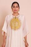 Buy_Brij_Ivory Chanderi, Silk Embroidery Round Neck Amara Kaftan Set 