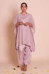 Buy_Brij_Purple Chanderi, Muslin, Silk Embroidery Round Neck Lavanya Lavender Kaftan Set _Online_at_Aza_Fashions
