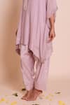 Shop_Brij_Purple Chanderi, Muslin, Silk Embroidery Round Neck Lavanya Lavender Kaftan Set _Online_at_Aza_Fashions