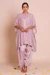 Buy_Brij_Purple Chanderi, Muslin, Silk Embroidery Round Neck Lavanya Lavender Kaftan Set _at_Aza_Fashions