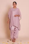 Brij_Purple Chanderi, Muslin, Silk Embroidery Round Neck Lavanya Lavender Kaftan Set _at_Aza_Fashions
