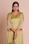 Brij_Green Modal, Satin Embroidery V-neck Anaya Kurta With Dhoti Pant _at_Aza_Fashions