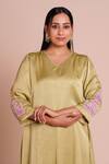 Buy_Brij_Green Modal, Satin Embroidery V-neck Anaya Kurta With Dhoti Pant 