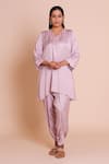 Buy_Brij_Purple Modal, Satin Embroidery, Metallic Myra Lavender Kurta With Dhoti Pant _Online_at_Aza_Fashions