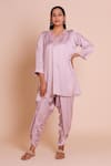 Buy_Brij_Purple Modal, Satin Embroidery, Metallic Myra Lavender Kurta With Dhoti Pant _at_Aza_Fashions