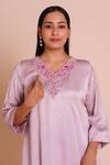 Brij_Purple Modal, Satin Embroidery, Metallic Myra Lavender Kurta With Dhoti Pant _at_Aza_Fashions