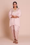 Brij_Pink Modal, Satin Embroidery V-neck Hoor Onion Kurta And Dhoti Pant Set _Online_at_Aza_Fashions