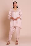 Buy_Brij_Pink Modal, Satin Embroidery V-neck Hoor Onion Kurta And Dhoti Pant Set _at_Aza_Fashions