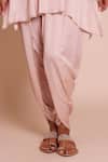 Brij_Pink Modal, Satin Embroidery V-neck Hoor Onion Kurta And Dhoti Pant Set _at_Aza_Fashions