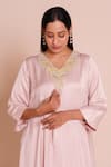 Buy_Brij_Pink Modal, Satin Embroidery V-neck Hoor Onion Kurta And Dhoti Pant Set 