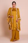 Buy_Brij_Mustard Modal, Satin Open , Round Suhani Yellow Cape Set _at_Aza_Fashions