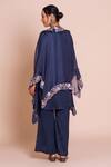 Shop_Brij_Navy Modal, Satin Open , Round Aranya Embroidered Cape Set _at_Aza_Fashions