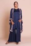 Buy_Brij_Navy Modal, Satin Open , Round Aranya Embroidered Cape Set _at_Aza_Fashions