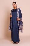 Brij_Navy Modal, Satin Open , Round Aranya Embroidered Cape Set _Online_at_Aza_Fashions