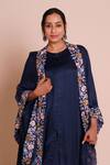 Brij_Navy Modal, Satin Open , Round Aranya Embroidered Cape Set _at_Aza_Fashions