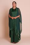 Buy_Brij_Green Modal, Satin Open , Keyhole Tara Bottle Embroidered Cape Set _at_Aza_Fashions