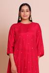 Shop_Brij_Red Muslin, Silk Gota Patti Round Neck Sindoori Embroidered Kurta Set _Online_at_Aza_Fashions