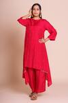 Brij_Red Muslin, Silk Gota Patti Round Neck Sindoori Embroidered Kurta Set _at_Aza_Fashions